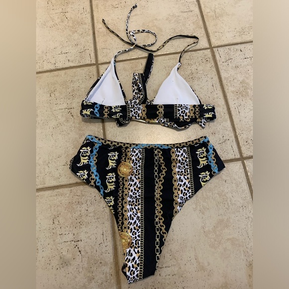 💛 Shein Gold Chain and Leopard Print High-Waisted Bikini Set - Size Medium - Picture 6 of 9